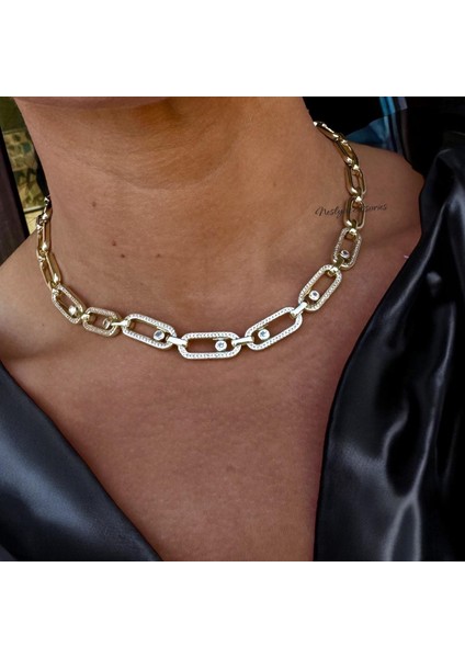 Haraketli Taşlı 14K Gold Kolye