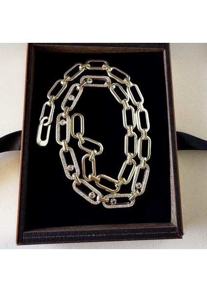 Haraketli Taşlı 14K Gold Kolye
