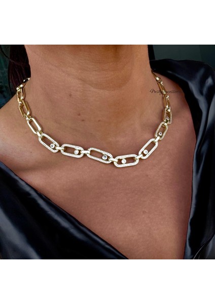 Haraketli Taşlı 14K Gold Kolye