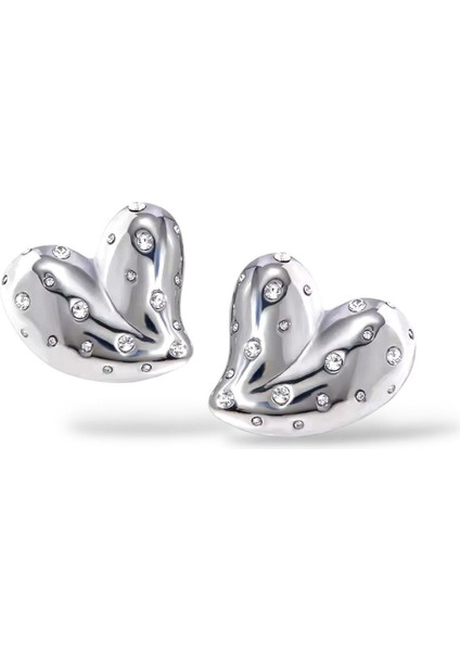 Silver Parlak Kalp Küpe