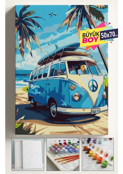 Larla Boyama Seti Numaralı Tuval Fırça Boya Dahil Kasnaklı Set 50X70 cm - Palmiye Vosvos