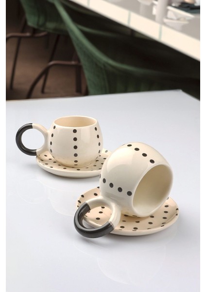 Krem Renkli 2'li Seramik Kahve Fincanı Seti, Şık ve Kullanışlı Tasarım