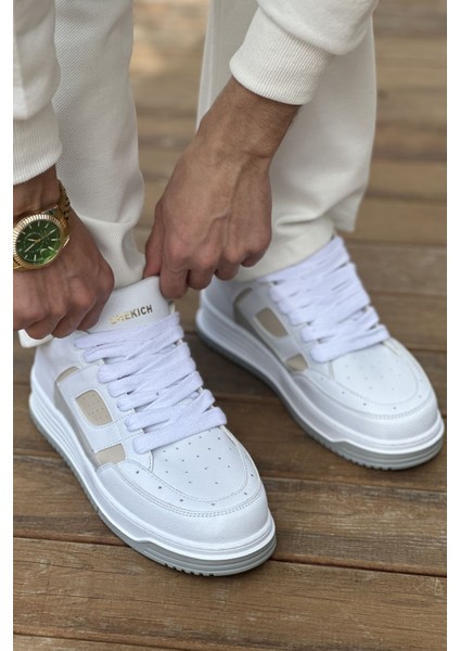 J2410 Avax Ortopedik Taban Günlük Cilt Erkek Sneaker Spor Ayakkabı Cbt Beyaz/krem