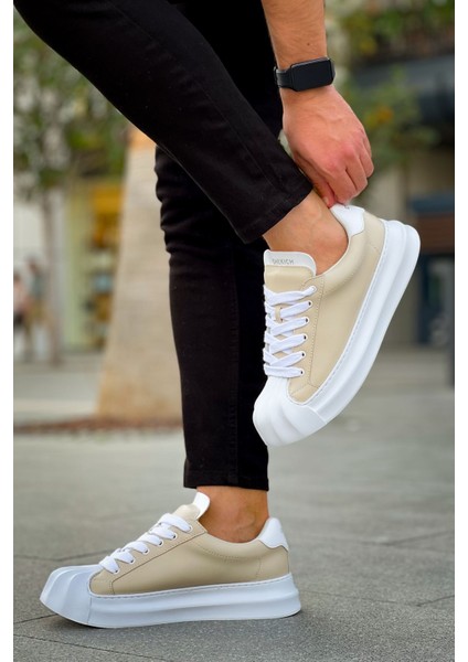 J2411 Artenay Ortopedik Taban Günlük Cilt Erkek Sneaker Spor Ayakkabı Cbt Bej