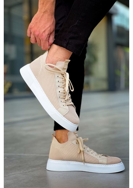 J2423 Ortopedik Taban Günlük Triko Erkek Sneaker Spor Ayakkabı Tbt Bej