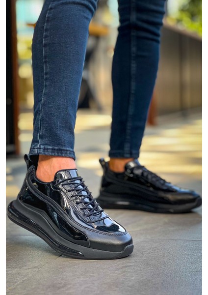 J2419 Ortopedik Taban Günlük Rugan Erkek Sneaker Spor Ayakkabı Rst Siyah