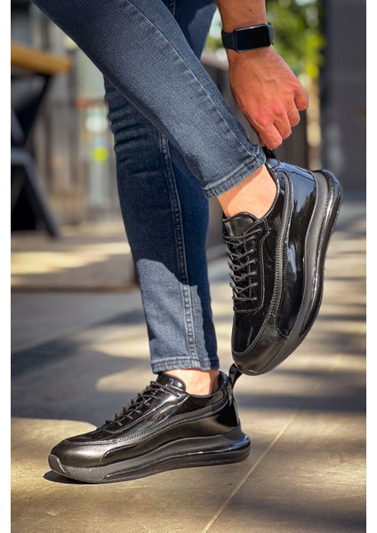 J2419 Ortopedik Taban Günlük Rugan Erkek Sneaker Spor Ayakkabı Rst Siyah fiyatları