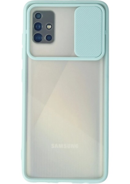 Samsung Galaxy A71 Kılıf Palm Buzlu Kamera Sürgülü Silikon - Turkuaz Svlrs