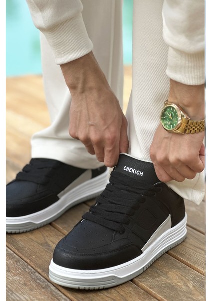 J2410 Avax Ortopedik Taban Günlük Cilt Erkek Sneaker Spor Ayakkabı Cbt Siyah