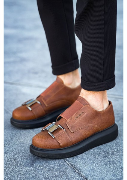 J297 Ortopedik Taban Günlük Cilt Erkek Sneaker Spor Ayakkabı Cst Taba