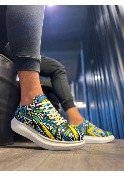 J046 Bağcıklı Ortopedik Taban Renkli Baskılı Erkek Günlük Sneaker Spor Ayakkabı Bt Sarı fırsatları