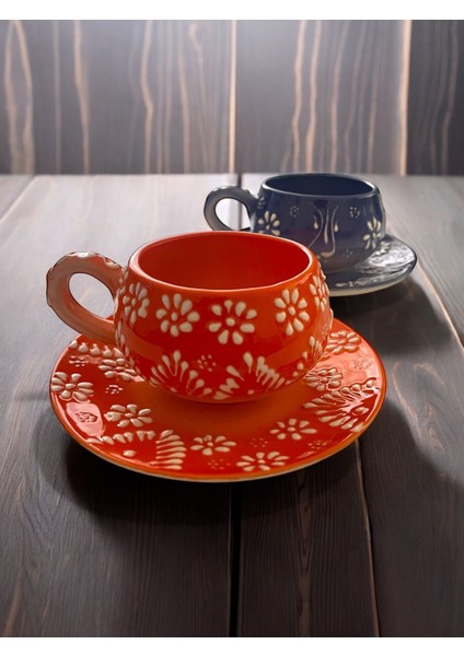 El Yapımı Şık Mavi Kahve Fincanı Seti, 2 Kişilik, Dekoratif ve Zarif Tasarım fiyatları