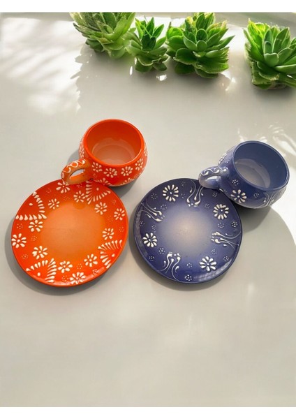 El Yapımı Şık Mavi Kahve Fincanı Seti, 2 Kişilik, Dekoratif ve Zarif Tasarım fırsatları