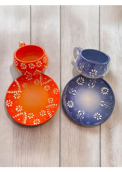 El Yapımı Şık Mavi Kahve Fincanı Seti, 2 Kişilik, Dekoratif ve Zarif Tasarım indirimleri