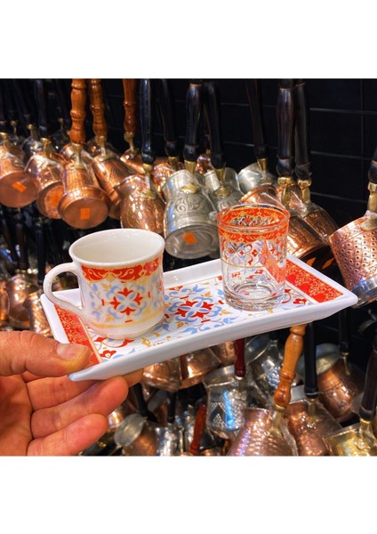 Kırmızı Çini Motifli Tekli Kahve Sunum Seti, Şık ve Otantik Tasarım fiyatları
