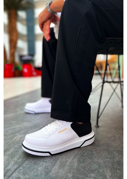 J075 Signature Ortopedik Taban Günlük Cilt Erkek Sneaker Spor Ayakkabı Cbt Beyaz/siyah