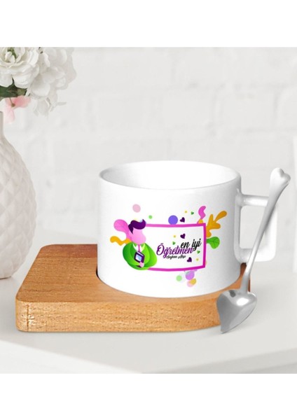 Kişiye Özel Renkli Ahşap Detaylı Seramik Fincan, Öğretmenlere Özel Tasarım