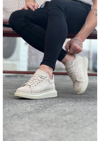 J096 Bağcıklı Ortopedik Taban Süet Erkek Sneaker Günlük Ayakkabı Kt Krem fiyatları