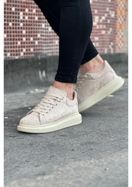 J096 Bağcıklı Ortopedik Taban Süet Erkek Sneaker Günlük Ayakkabı Kt Krem modelleri