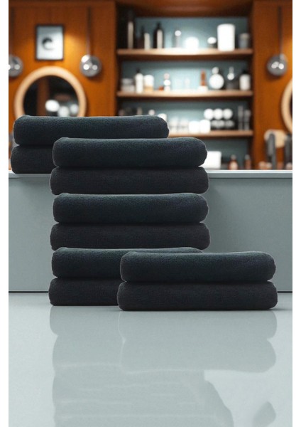 Kuaför Berber Havlusu 10 Adet Pamuk Berber Havlusu 50X90 Siyah 721905