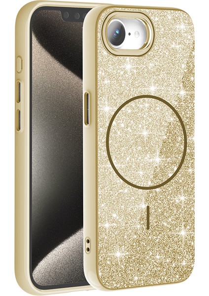 Apple iPhone 16E Uyumlu Kılıf M-Safe Şarj Özellikli Parlayan Simli Zore Okso Kapak