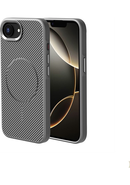 Apple iPhone 16E Uyumlu Kılıf M-Safe Şarj Özellikli Karbon Fiber Görünümlü Zore Troy Kapak