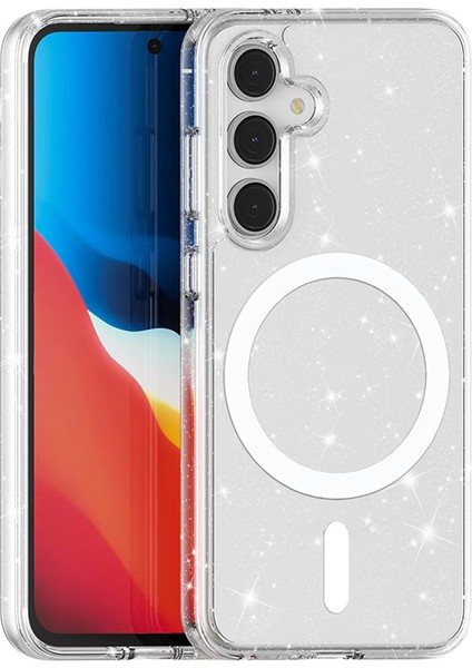 Samsung Galaxy S24 Fe Uyumlu Kılıf M-Safe Şarj Özellikli Parlayan Simli Saydam Renkli Zore Allstar Kapak modelleri