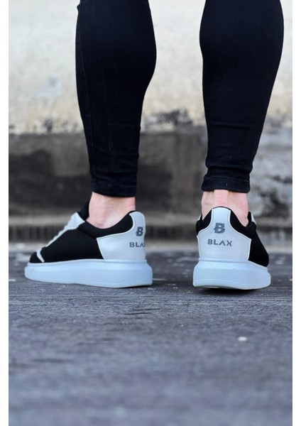 J019 Bağcıklı Ortopedik Taban Triko Erkek Sneaker Günlük Ayakkabı Bt Siyah/beyaz modelleri