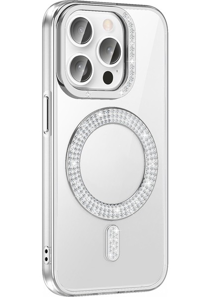 Apple iPhone 14 Pro Max Uyumlu Kılıf Pırlanta Taş Tasarımlı M-Safe Şarj Özellikli Zore Karetta Silikon Kapak