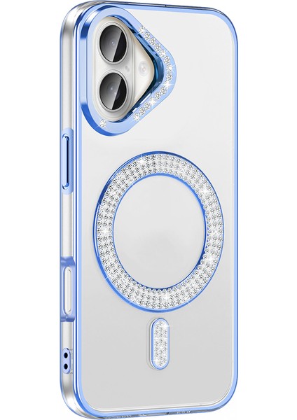 Apple iPhone 16 Plus Uyumlu Kılıf Pırlanta Taş Tasarımlı M-Safe Şarj Özellikli Zore Karetta Silikon Kapak