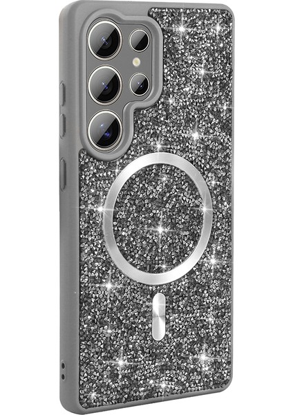 Samsung Galaxy S25 Ultra Uyumlu Kılıf Pırlanta Tasarımlı M-Safe Şarj Özellikli Zore Mozaik Silikon Kapak