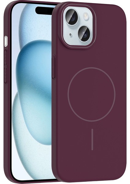Apple iPhone 15 Uyumlu Kılıf M-Safe Şarj Özellikli Zore Ruby Sert Kapak