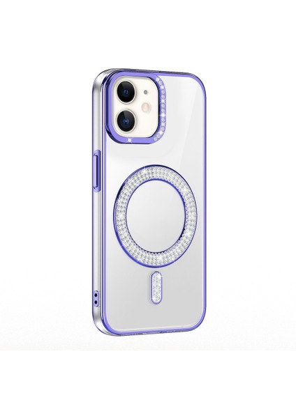 Apple iPhone 11 Uyumlu Kılıf Pırlanta Taş Tasarımlı M-Safe Şarj Özellikli Zore Karetta Silikon Kapak