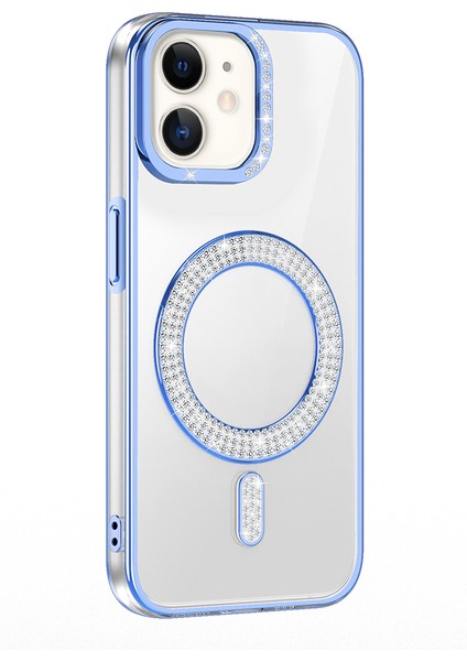 Apple iPhone 11 Uyumlu Kılıf Pırlanta Taş Tasarımlı M-Safe Şarj Özellikli Zore Karetta Silikon Kapak