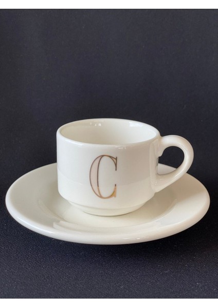 Bej Renkli Harf Desenli Kahve Fincanı, Şık Tasarım