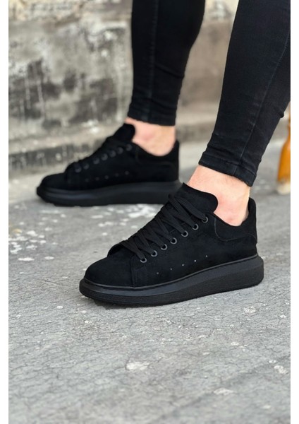 J096 Bağcıklı Ortopedik Taban Süet Erkek Sneaker Günlük Ayakkabı St Siyah