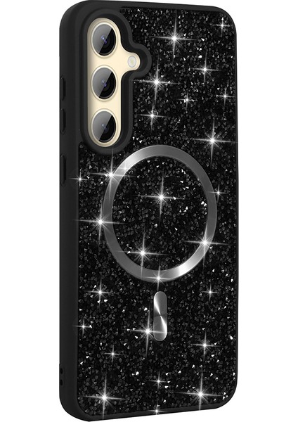 Samsung Galaxy S24 Fe Uyumlu Kılıf Pırlanta Tasarımlı M-Safe Şarj Özellikli Zore Mozaik Silikon Kapak