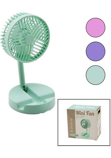Mini Fan W-1630-A SDR-B07 M.üstü Vantilatör USB Şarjlı Katlanır Fan=12.5cm - Ayak=12.5cm 180 Derece Ayarlı Telefonluklu (5047)