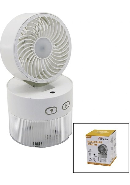 Su Spreyli Katlanır Başlık - 90 Derece Işıklı USB Mini Fan Çap=11.2cm - Y:13.5-20.5cm 3 Kademe Hız 350ML (5047)
