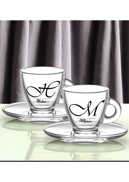 Kişiye Özel Isimli 2'li Cam Kahve Fincan Takımı, Sevgili ve Arkadaşlar Için Güzel Hediye