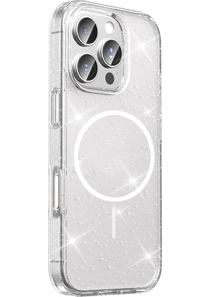 Apple iPhone 16 Pro Uyumlu Kılıf M-Safe Şarj Özellikli Parlayan Simli Saydam Renkli Zore Maris Kapak