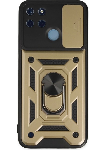Realme C25Y Kılıf Pars Lens Yüzüklü Silikon - Gold Svlrs