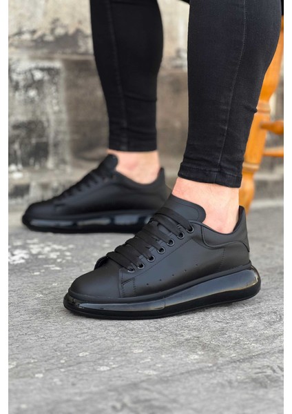J095 Bağcıklı Ortopedik Taban Erkek Sneaker Günlük Ayakkabı St Siyah