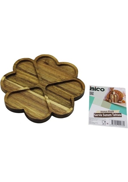 Akasya Yuvarlak 4 Kalp Bölmeli Ahşap Servis Sunum Tepsi - Tahtası 21 x 1.4cm (5047)