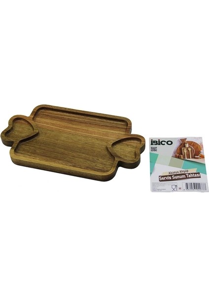 Akasya Dikdörtgen 3 Bölmeli=2in1 Kalp Kulp - Bölme + 1 Ahşap Bambu Servis Sunum Tepsi - Tahtası 25 x 14 x 1.4cm (5047)