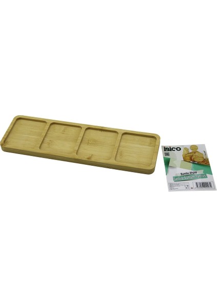 Dikdörtgen 4 Bölmeli Ahşap Bambu Servis Sunum Tepsi - Tahtası Mini Tepsi 33 x 10 x 1.4cm (5047)