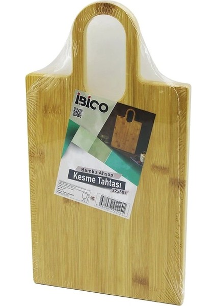 DİKDÖRTGEN=22X38CM Ahşap Bambu Kesim Panosu - Kesme Tahtası Oval Kulplu (5047)