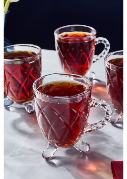 4'lü Cam Ayaklı Kulplu Çay Kahve Bardağı 200ML Turuncu Set fiyatları