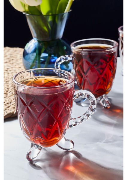 4'lü Cam Ayaklı Kulplu Çay Kahve Bardağı 200ML Turuncu Set modelleri