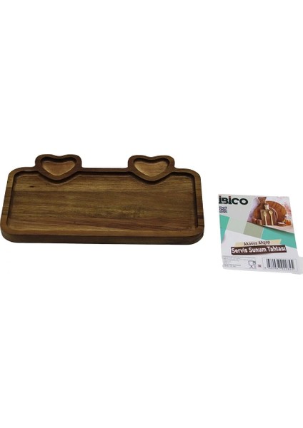 Akasya Dikdörtgen 3 Bölmeli=2in1 Kalp Bölme+1 Ahşap Servis Sunum Tepsi - Tahtası 25 x 14 x 1.4cm (5047)